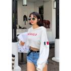 Lettering Hooded Cropped Top