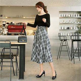 Tall Size Check A-line Midi Skirt