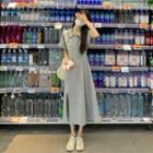 Short-sleeve Lapel Plain Slit Dress