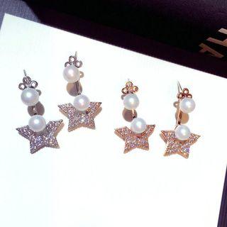 Faux-pearl Rhinestone Star Earring