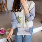V-neck Floral Print Knit Vest Ivory - One Size