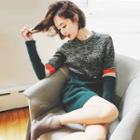 Color Block Mini Knit Dress Gray & Green - One Size