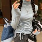 Turtleneck Drawstring Ruched Long-sleeve Top