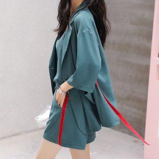 Set: Camisole Top + Plain Shorts + 3/4-sleeve Blazer