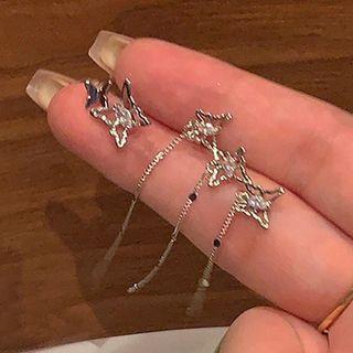 Butterfly Asymmetrical Rhinestone Alloy Fringed Earring 1 Pair - Silver - One Size