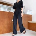 Bell-sleeve Wide-leg Jumpsuit Black - One Size