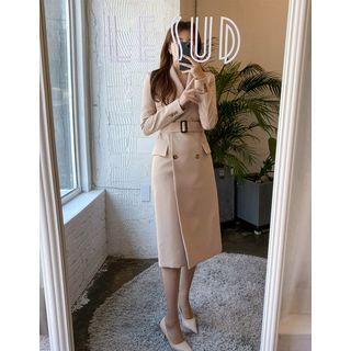 Shawl-collar Belted Midi Coatdress