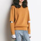 Cut-out Sleeve Round-neck Knit Sweater