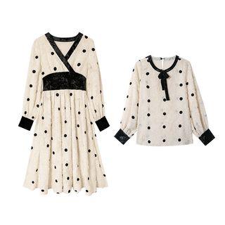 Dotted Blouse / A-line Midi Dress