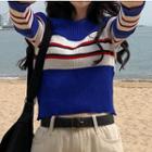 Long Sleeve Striped Cropped Top Stripe - Blue - One Size