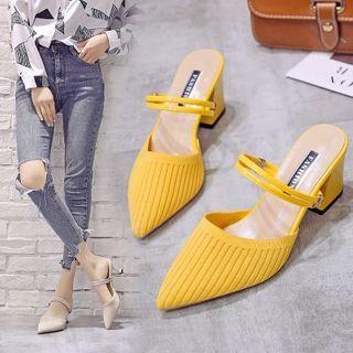Ribbed Pointy-toe Chunky-heel Mules