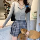 Light Jacket / Plaid Mini Pleated Skirt