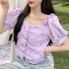 Puff-sleeve Off-shoulder Floral Print Top