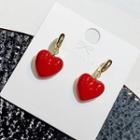 Heart Drop Ear Stud 1 Pair - Red & Gold - One Size