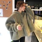 Furry Loose-fit Hooded Jacket