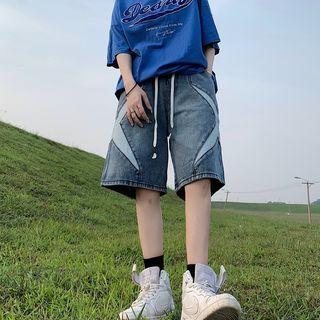 Panel Wide-leg Denim Shorts