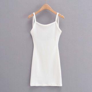 Plain Slim-fit Knit Spaghetti-strap Dress