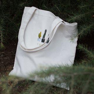 Canvas Cactus Print Tote Bag