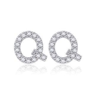 Simple And Fashion Letter Q Cubic Zircon Stud Earrings Silver - One Size