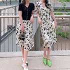Puff-sleeve Floral Lace-up Dress / High-waist Floral Skirt