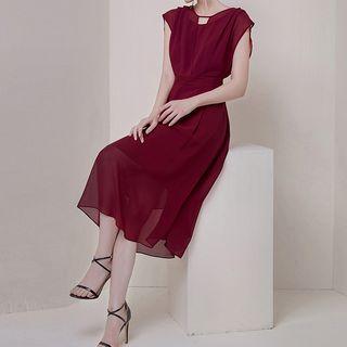 Cut-out Cap-sleeve Midi A-line Dress