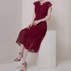 Cut-out Cap-sleeve Midi A-line Dress