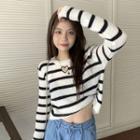 Long-sleeve Cut-out Striped Knit Top