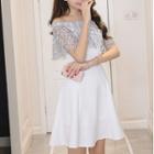 Lace Panel Off-shoulder Short-sleeve Mini A-line Dress