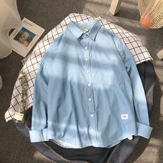 Letter Embroidered Denim Shirt