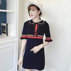 Striped Collared Knit Short Sleeve Dress