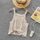 Suspender Pointelle-knit Cropped Top Almond - One Size