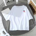 Elbow-sleeve Print T-shirt Strawberry - White - One Size