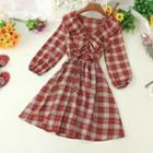 Plaid Ruffled Long-sleeve A-line Mini Dress