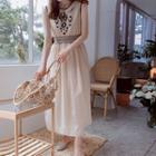 Sleeveless Embroidered Midi Dress Beige - One Size
