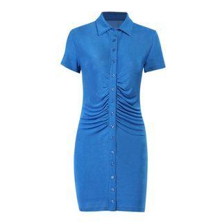 Short-sleeve Ruched Mini Bodycon Shirtdress