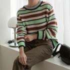 Crew-neck Stripe Sweater Lime Green - One Size