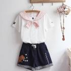 Short-sleeve Sailor Top /shorts / Set
