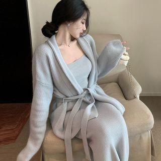 Sashed Cardigan / Tube Top / Knit Skirt