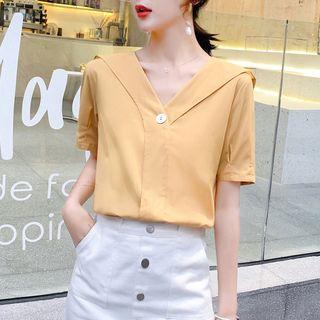 Single-buttoned Shot-sleeve Chiffon Top