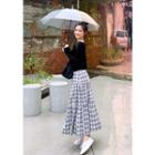 Belted Tiered Maxi Plaid Skirt