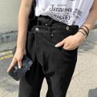 Asymmetric-waist Straight Jeans Black - One Size