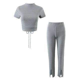 Set: Short-sleeve Open Back Drawstring T-shirt + Harem Pants