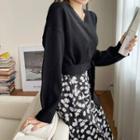 Cropped-back Tie-waist Knit Top