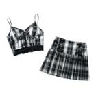 Plaid Cropped Camisole Top / Mini A-line Skirt