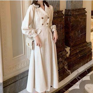 Double-breasted Balloon-sleeve Midi A-line Dress