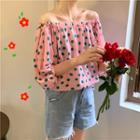 Dot Off-shoulder Puff-sleeve Top Pink - One Size