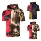 Hooded Short-sleeve Tie-dyed Paneled T-shirt