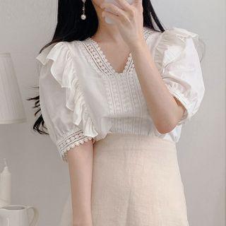 Short-sleeve Ruffled Lace Trim Blouse
