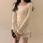 Long-sleeve T-shirt / Camisole Top / Mini A-line Skirt