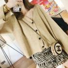 Set: Wide-sleeve V-neck Cardigan + Tweed Skirt